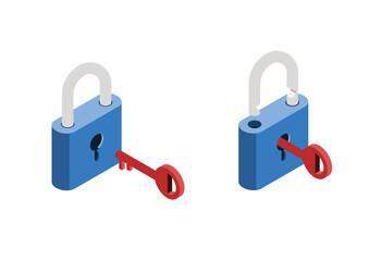 Wall Mural - isometric locks and key. vector illustration.