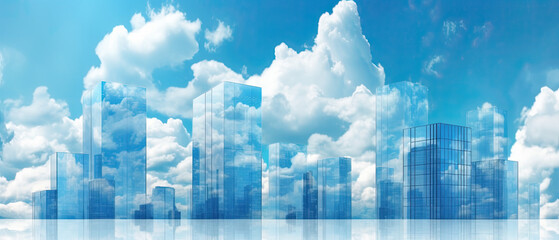 reflective skyscrapers ,blue sky and clouds office building , glass skyscrapers inscribed illustrati