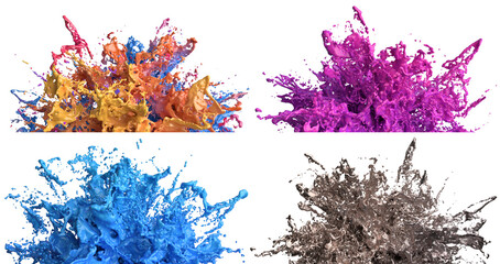 Wall Mural - Set of paint splashes in different colors, 3d render