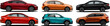 © Yacine - Vector Realistic Car Collection includes Red, black sedans and orange, green SUVs and orange Hatchback all this cars in side view with gradients and white background