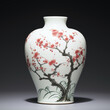 A white vase featuring cherry blossom design; a generative AI illustration