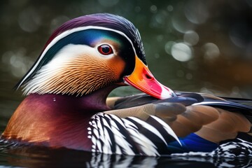 Wall Mural - Mandarin duck swimming. Generate Ai