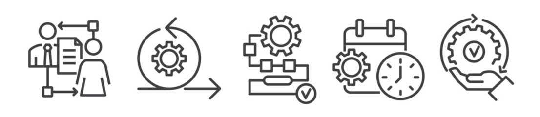 Wall Mural - Workflow, sequence of operations and processing - thin line icon set