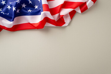 Wall Mural - Paying homage to professionals on Labor Day: A striking overhead composition highlighting american flag against a light grey backdrop. Great for Labor Day-themed advertisements or text overlays