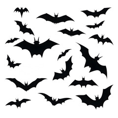 Wall Mural - bats silhouettes clipart, transparent background