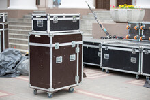 Case Boxes For Musical Equipment. Professional Stage Equipment Is Packed In Special Boxes.