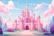 A dreamy cartoon castle with pink and pastel colors, Generative Ai