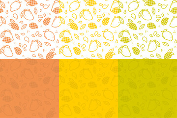 mango vector seamless pattern in outline style. fruit for package, kitchen design, fabric and textil