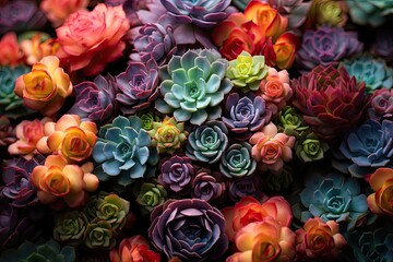 Wall Mural - Colorful succulents flowers wallpaper, 