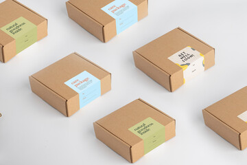 Carton gift box mockup with cover, isolated. cardborad or corrugated boxes for hampers idea