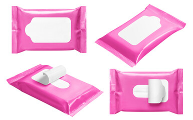 Wall Mural - Set of pink wet wipes flow pack, cut out