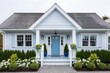 © 2rogan - The single family home has a white front door and is adorned with blue shingle siding.