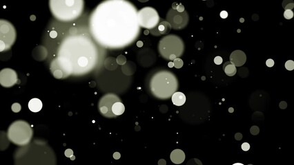 Wall Mural - White circles bokeh particles abstract background on black background. Futuristic glittering in space.