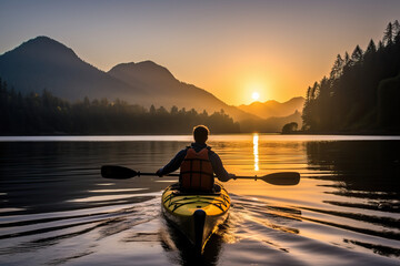 Wall Mural - Kayaking at Sunrise Created with Generative AI