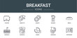 © MacroOne - set of 10 outline web breakfast icons such as toaster, omelette, donuts, blender, bread, sandwich, sandwich vector icons for report, presentation, diagram, web design, mobile app