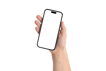 Wall Mural - Smartphone with a blank screen on a white background. Smartphone mockup in hand close up isolated on white background.