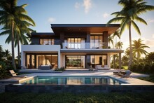In A Sunny Day, There Is A Single Family House Located In South Florida.