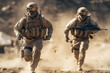 United States Marine Corps special forces soldiers in action during a desert mission 