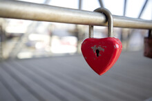 Heart-shaped Padlock On A Fence Grate With An Empty Space As A Symbol Of Love