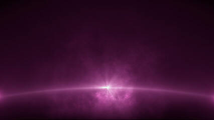 Poster - abstract futuristic light background with smoke and rays on purple pink magenta backdrop, copy space for messages