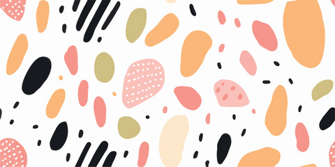 Hand drawn abstract simple shapes pattern. Modern collage seamless print. Fashionable template for design.