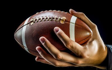 Wall Mural - Close-up of a hand holding an American football