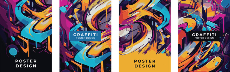 Set of posters in graffiti style. Template for poster, banner, flyer, wall art, street art. Vector drawing, design elements.