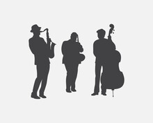 Silhouettes Of A Group Of Musicians In Vector.