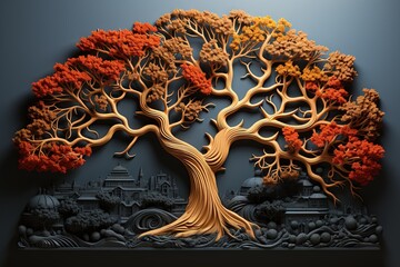 Wall Mural - Tree with branches that reach out to different countries, representing the interconnectedness of the world through tourism international world tourism day illustration generative ai