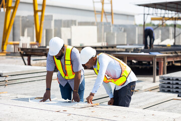 Wall Mural - Professional Engineer Team working. Engineering worker in safety hardhat and architect looking at blueprint at factory industrial facilities. Heavy Industry Manufacturing Factory.