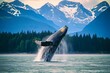 Inside Passage Alaska Cruise: Luxury Whale Watching Boat Excursion in Stunning Mountain Landscape Scenery with Humpback Whales. Generative AI