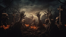 Zombie Hands Rising In Dark Halloween Night Generative AI