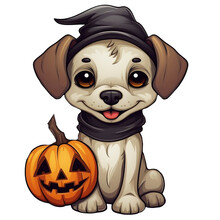 Halloween Themed Cream Golden Retriever Puppy Wearing A Witch's Hat, Halloween Decoration On A Transparent Background