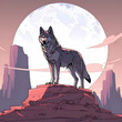 wolf and moon cartoon