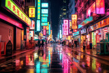 Fototapeta Uliczki - Futuristic Unidentified people walking on the street in Hong Kong at night.