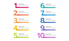 Ten Colorful Numbers With A Place For Text. Infographic Labels Number Template. Vector Illustration.
