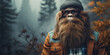 © JoelMasson - Hipster Bigfoot portrait dressed in clothing. Conceptual liberal Sasquatch disguised in human clothes.