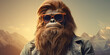 © JoelMasson - Hipster Bigfoot portrait dressed in clothing. Conceptual liberal Sasquatch disguised in human clothes