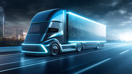 Concept design of a futuristic EV electric vans or trucks on the highway for logistics and future energy solutions concepts