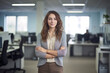 © GustavsMD - Happy female standing in office. Generative AI.