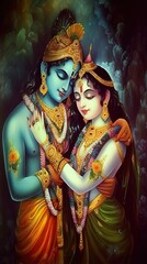 Wall Mural - Shree Krishna and radha illustration, Generative ai