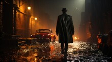 An Italian Undercover Agent Wearing A Black Tuxedo And Trench Coat Enters A Dark And Dangerous-looking Alley.