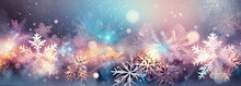 Light Texture Abstract New Bokeh Pastel Design Year Shine Background Christmas Snowflakes. Generative AI.