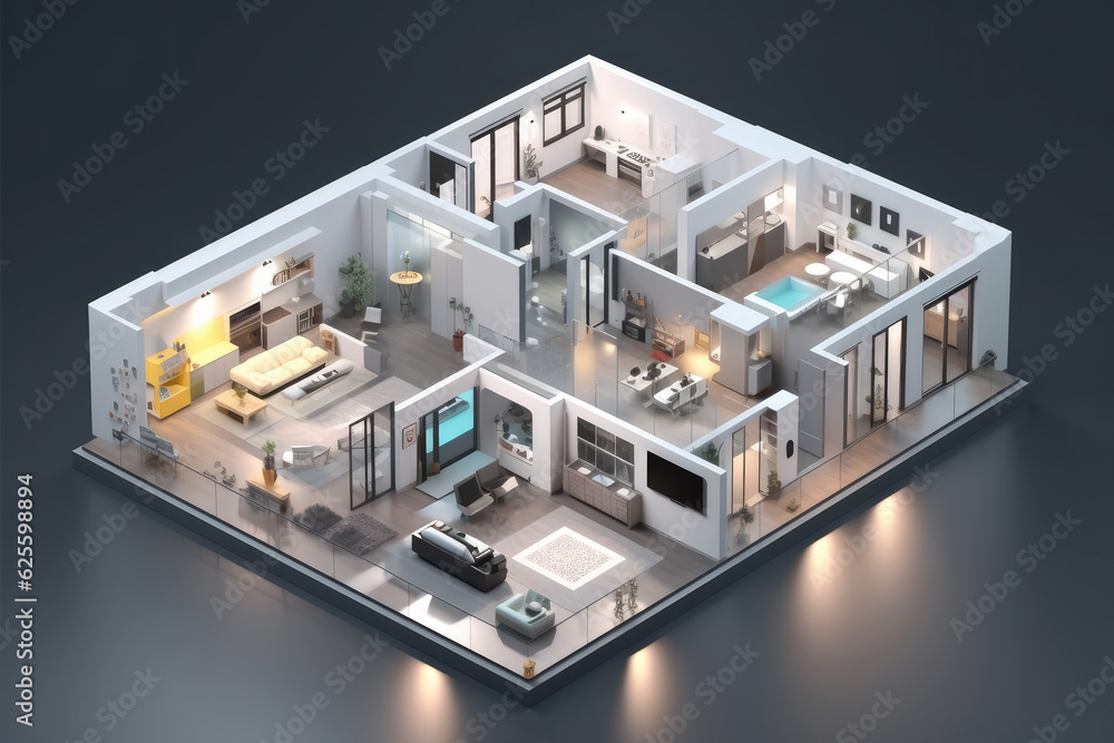 Interior of AI augmented reality smart home, Modern smart home ...