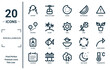 miscellaneous linear icon set. includes thin line support, distance, id card, calendar, thermometer, tings, curve arrow icons for report, presentation, diagram, web design