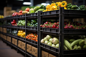 vegetable market close-up of wooden trays with fresh vegetables. wallpaper of healthy food. fresh ve