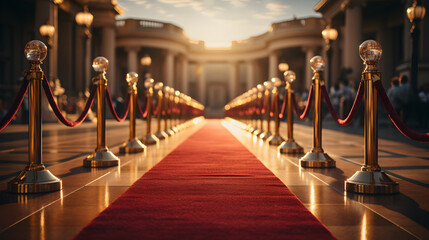 Red carpet and golden fence, vip concept Generative AI