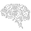 Isolated brain with drawn lines and dots. Artificial intelligence electronic brain illustration. The concept of working with data. Isolated geometric brain. Computing science.