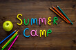 Words Summer Camp made of colorful clay. Summer kids vacation concept