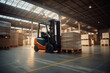 © visoot - Forklift in large warehouse, Logistics processes.